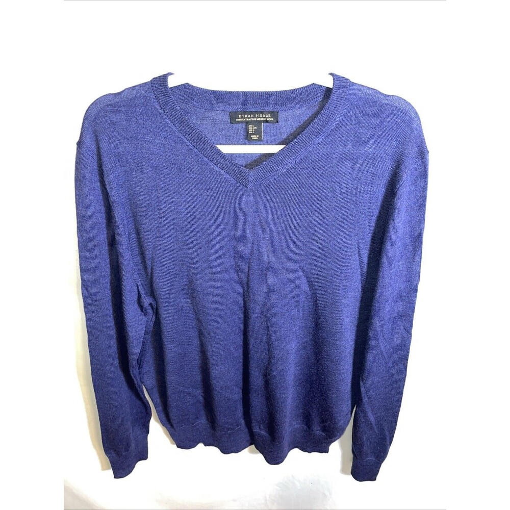 Ethan Pierce Men’s 100% Merino Wool Sweater Size Large Navy Blue Golf Athleisure